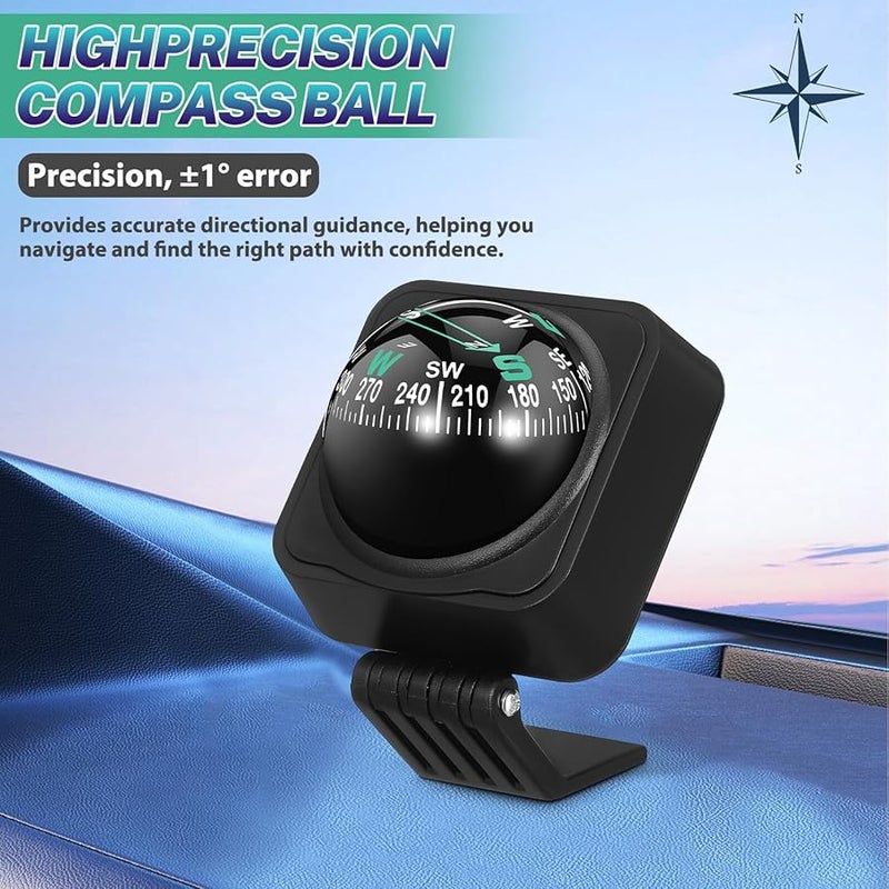 قطعتان من حامل كرة البوصلة القابلة للتعديل للسيارة لتوجيه الملاحة في لوحة القيادة لسيارات الدفع الرباعي والشاحنات والعربات المنزلية المتنقلة - Image 3